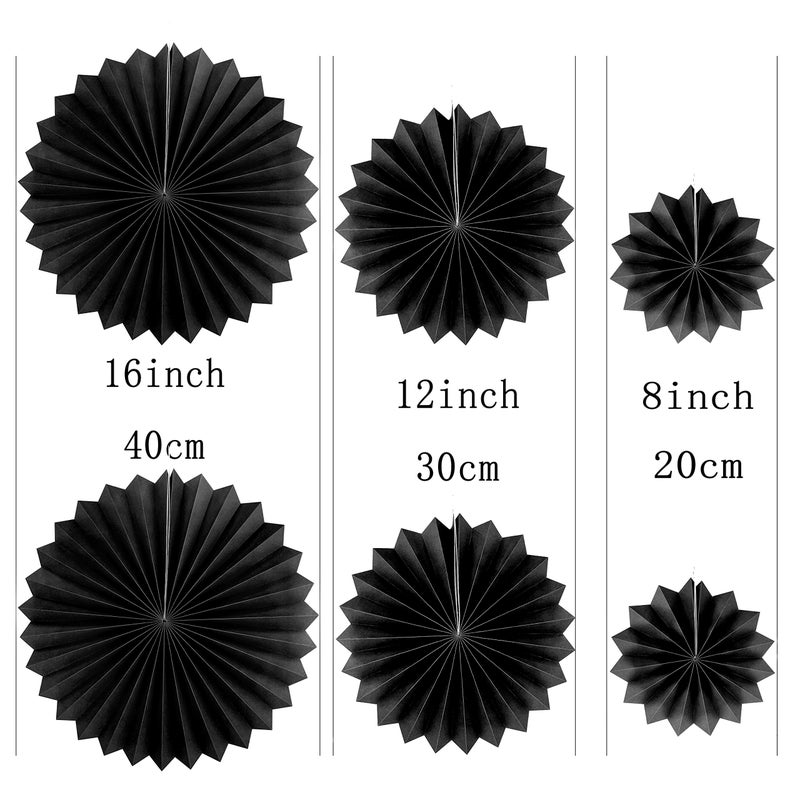 AKIO CRAFT Black White Party Hanging Paper Fans - Wedding Retirement Graduation Birthday Engagement Bridal Shower Party Ceiling Hangings Photo Booth Backdrops Decorations, 12pc - Image 2